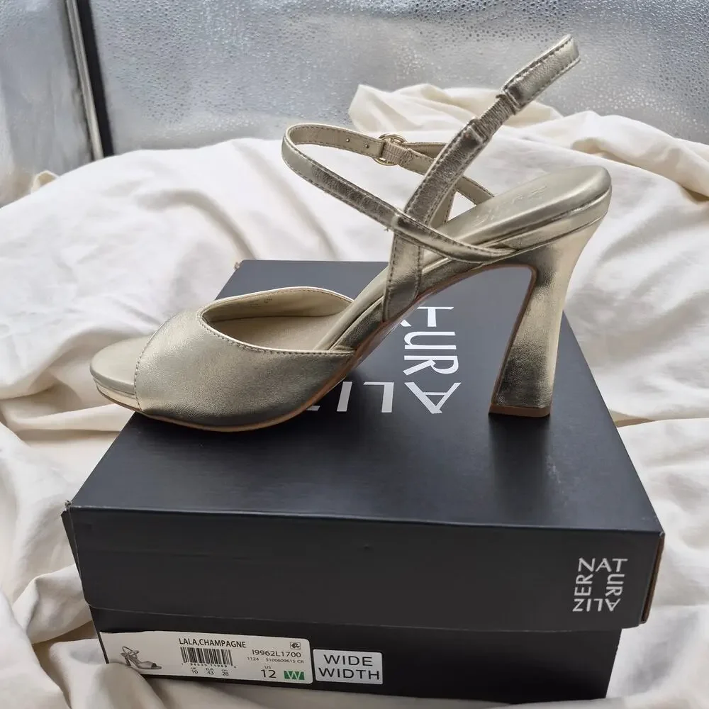 NEW Naturalizer Lala Ankle Strap Dress platform Sandal champagne leather SZ 12W_5